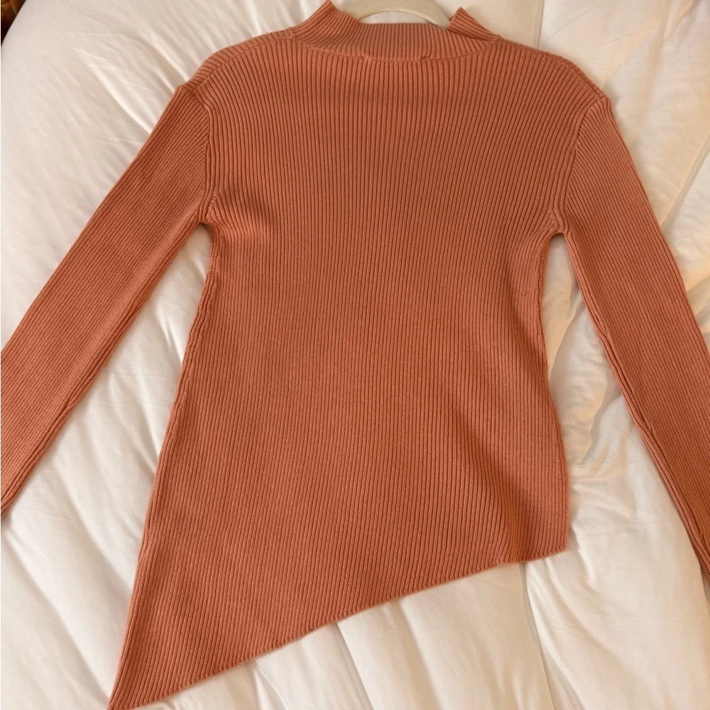 Zara Light Pink Ribbed Asymmetrical Knit Top Long Sleeve Small - Picture 7 of 7